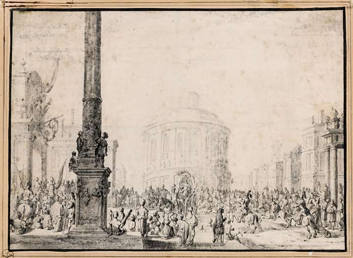 A Procession Before a Circular Temple